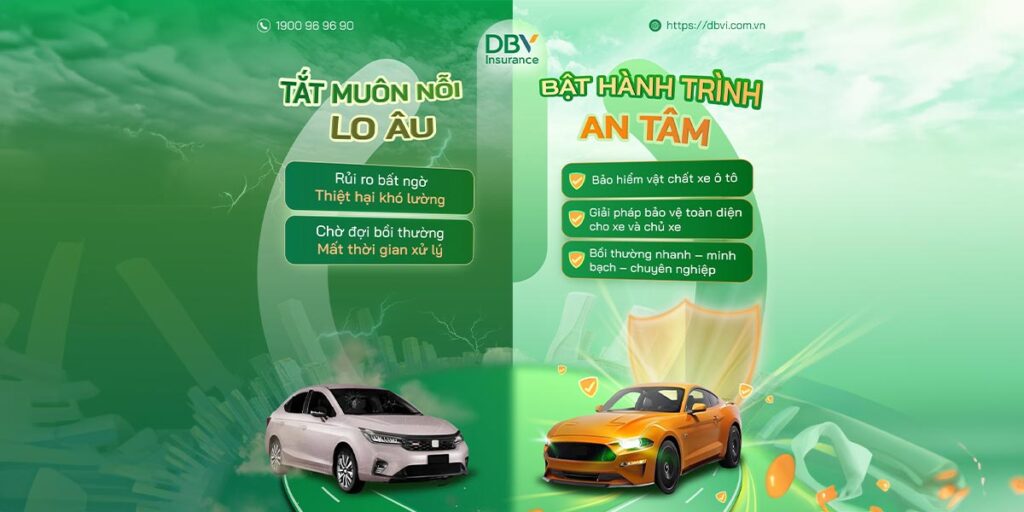 Bảo hiểm Vật chất DBV – Giải pháp bảo vệ xe ô tô toàn diện nhất. Giảm thiểu chi phí sửa chữa 540 triệu đồng do va chạm, thiên tai (bão, lũ). Nhà Bảo hiểm Xe cơ giới hàng đầu, bồi thường nhanh, mạng lưới +1.500 garage toàn quốc. Kích hoạt hành trình an tâm ngay hôm nay!